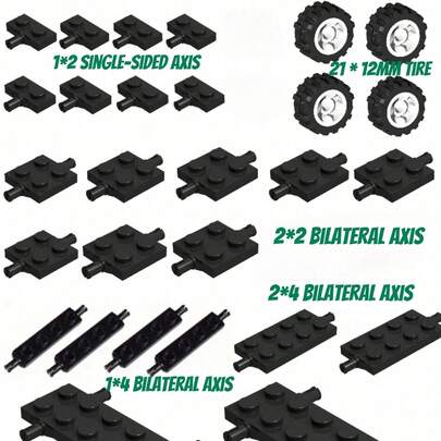 Tương thích với đồ chơi khối xây dựng hạt nhỏ MOC phụ kiện, bao gồm hai loại lốp, cơ sở bánh xe 1 * 2 2* 2 1 * 4 2 * 4 2 * 6 trục bên, mùa trở lại trường