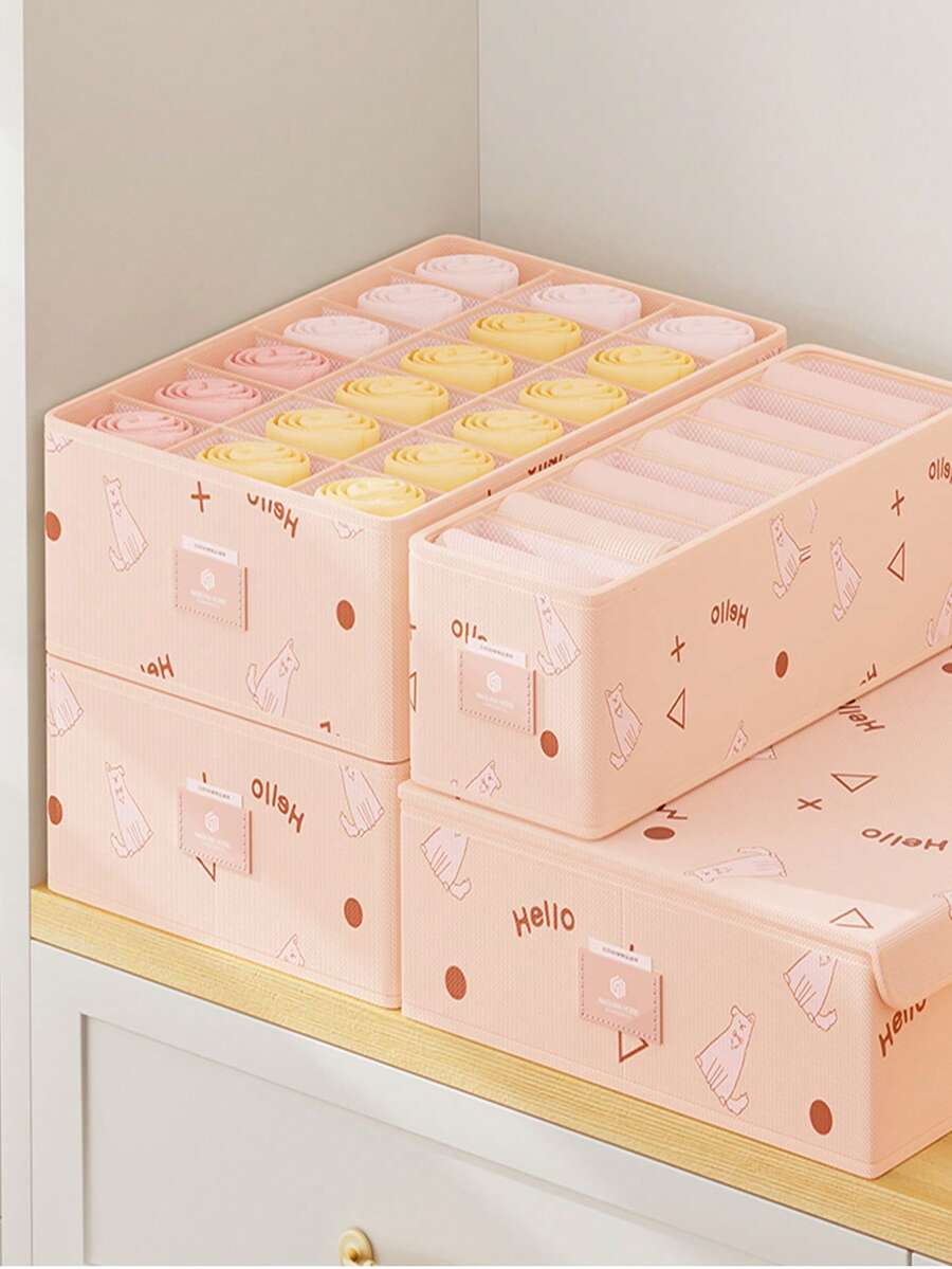 1 Pc Home Compartment Underwear Storage Box, Fabric Drawer Organizer For Socks, Bras - Almond Flour - View 1