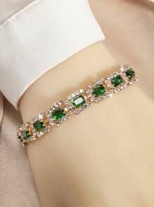 1 pieza Pulsera de cadena con piedra rectangular de circonita cúbica de varios colores rodeada de rhinestones, ajustable para que las mujeres la usen a diario, en vacaciones, fiestas, bodas, como regalo