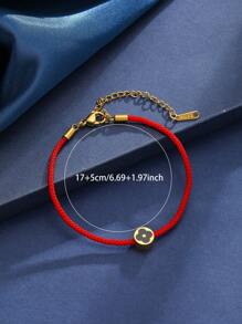 Minimalist Red String Titanium Steel Single Gold Bead Lucky Charm Bracelet