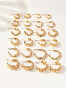 24 Stück Strass kleine Creolen Ohrring Schmuckset, modernes minimalistisches Design für Frauen, geeignet für Dates, Feiertage, Alltag, Paare, Geschenke