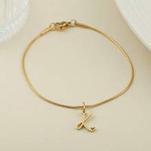 1pc Stainless Steel Fine Round Snake Chain Bracelet For Women, With 26 Alphabet Friendship Bracelet, Elegant Accessory Gift For Graduation, Holiday, All Year Round