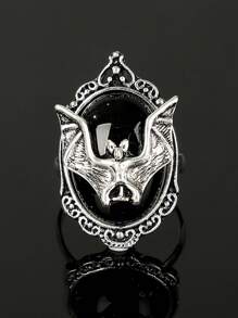 1pc Punk Style Dark Night Ghost Witch Ring, Vintage Fashion Halloween Party 3D Resin Ghost Pattern Ring
