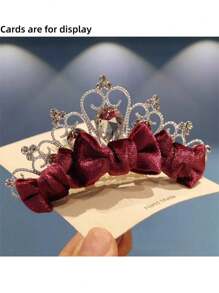 1pc Premium Velvet Red Crown Bow Girls' 3D Comb Girls' Crown Children's Headwear