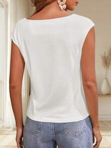 Womens Scoop Neck T Shirt Cap Sleeve Solid Color Basic Tee Summer Casual Tops - trắng - Xem 4