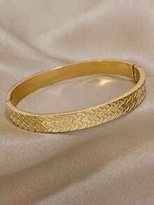 1 件女士编织图案手镯优雅不锈钢袖口手镯日常派对珠宝圣诞礼物海滩