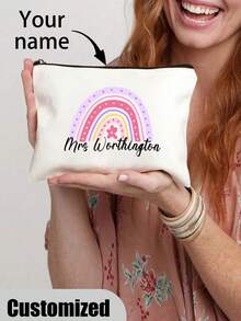 个性化教师包 - 定制彩虹手提包，花卉图案，大容量，带扣闭合 - 适合助教、毕业生或教学助理的理想感谢礼物，书包|花卉手提包|坚固的手柄 - 彩色 - 查看 17