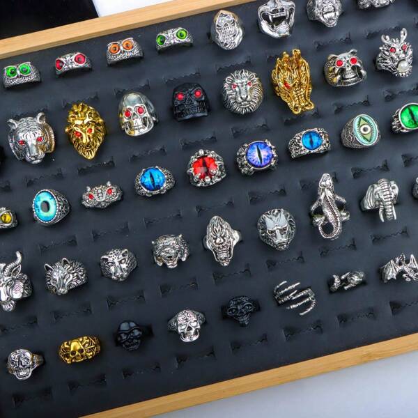 10pcs/Pack Retro Cool Punk Gothic Style Rings, Assorted Styles For Men And Women, Suitable For Street Hip-Hop, Rock Party And Daily Wear