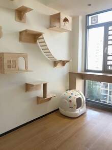 Árbol de pared para gatos con escalera suspendida, mueble torre para gatos resistente para jugar, trepar y dormir, carga máxima 12kg (26 lbs) - Albaricoque - Ver 8