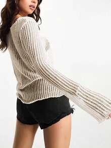 Suéter de punto informal con diseño calado para mujeres