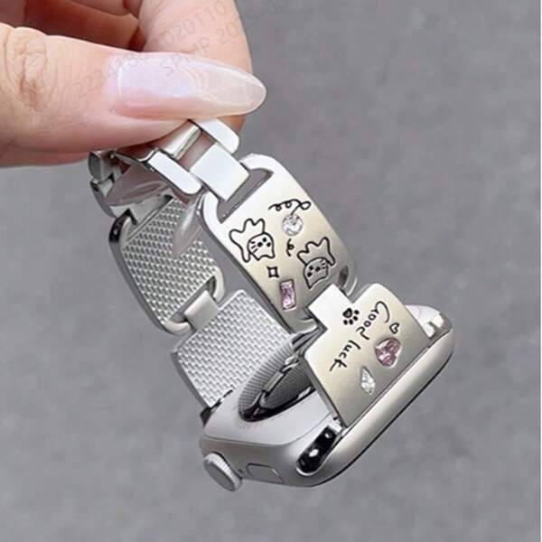 1 Peça Pulseira de Relógio de Metal Diamante Gato Bonito Prata Compatível com Pulseira de 38mm 40mm 41mm 42mm 44mm 45mm 46mm 49mm, Pulseira de Relógio de Moda Feminina para Séries UltraS10/9/8/7/6/5/4/3/2/1 (Relógio Não Incluso), Melhor Presente para Namorada e Amigos