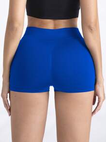 1pc Women Seamless High Waist High Elasticity Peach Hip Solid Color Yoga Shorts