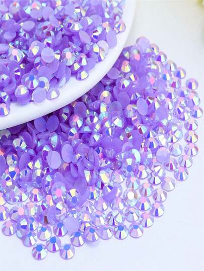 2000pcs 3-6mm Light Purple AB Flat Back Resin Rhinestones, Round Jelly Gems, Suitable For Making Accessories, Shoes, Clothes, Cosmetics, Bags, Decorations, Etc.