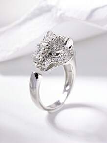 1Pc European And American Leopard Head Unique Design Open End Ring,Zirconia Decoration Cuff Accessory,Suitable For Both Men And Women,Suitable For Daily,Party,Valentine's Day Gift,Birthday Gift.