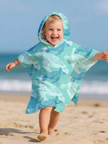 1 件儿童浴巾沙滩巾速干超吸水连帽毛巾浴袍适合女童儿童，非常适合 1-3 岁儿童居家、沐浴和海滩使用
