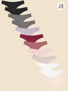 12 Pack Black Thin Women Thongs Seamless No Show Breathable Soft Low Waist T-Back Panties - 彩色 - 查看 6
