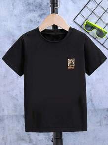 Camiseta de manga corta de cuello redondo con estampado casual para niños y adolescentes, verano