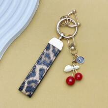 TTOBS 1pc Exquisitely Crafted Leopard Print Leather Car Key Chain With Adorable Cherry Pendant - , Fashionable And Multi-Functional Backpack Keychain - The Perfect Accessory For Backpacks. The Perfect Valentine's Day Gift, Also An Ideal Gift For Your Beloved Girlfriend.