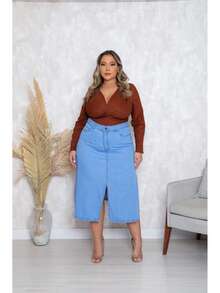 WOMEN'S PLUS SIZE HIGH WAIST FLARE JEANS SKIRT FROM 46 TO 60