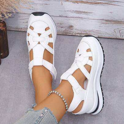 Womens Large Size Sandals 2025 Spring European And American Roman Magic Sticker Hole Shoes