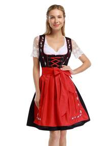 Women's German Dirndl Dress Oktoberfest Costume Dresses For Bavarian Oktoberfest Festival 2pcs - 紅色 - 查看 2