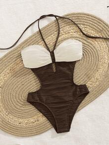 女士连体性感镂空吊带泳衣，欧美时尚风格