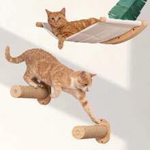 Wall-Mounted Solid Wood Cat Tree With Multi-Level Platforms & Sisal Scratching Posts