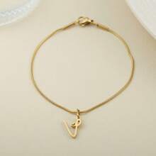 1pc Stainless Steel Fine Round Snake Chain Bracelet For Women, With 26 Alphabet Friendship Bracelet, Elegant Accessory Gift For Graduation, Holiday, All Year Round
