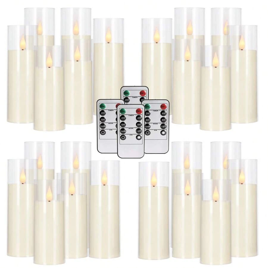 24 Acrylic Transparent Flameless LED Candle Lights, 3 Sizes, 10 Key Remote Control And 24-Hour Timer, Battery Powered, Adjustable Brightness, Perfect For Making Wishes, Wedding Tables, Room Decoration, Halloween, Easter, Father's Day - Ngà voi - Xem 1