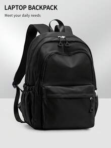 经典休闲背包/学院风背包，大容量女士笔记本电脑背包，轻便书包，男女通用，实用笔记本电脑背包，可装15.6英寸笔记本电脑 - 米色 - 查看 16