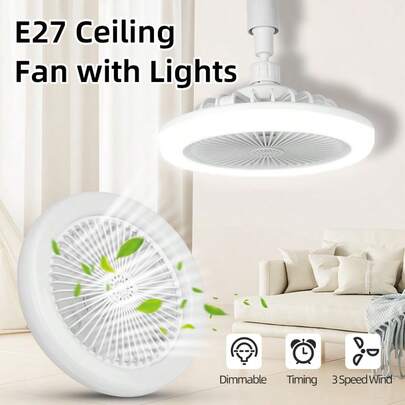 CANMEIJIA 2026NEW E27 Base Ceiling Fan Light With Remote Control, Adjustable Wind Speed And Brightness, LED Bulb Included, 24W/30W/40W, Suitable For Bedroom, Living Room, Children's Room, Kitchen, Dining Room, Bar, Cafe, Store, Garage, Study, Classroom, School