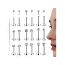 Milacolato 18PCS Threadless Nose Rings Studs For Women Men 20G 18G 16G Hypoallergenic Surgical Stainless Steel Labret Lip Rings CZ Opal Push In Earrings Flat Back Nose Stud Cartilage Nostril Conch Helix Tragus Piercing Jewelry - 銀色 - 查看 10