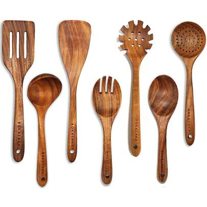 Wooden Spoons for Cooking, 7 Pieces, Wooden Utensils for Cooking, Kitchen Utensils Set, Wooden Cooking Utensils, Wooden Spatulas for Cooking