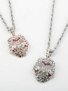Vintage Rhinestone Decor Mask Pendant Necklace, Hip Hop Fashion Jewelry, European And American Style