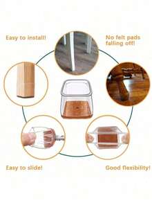 4/8/16/24pcs Thickened Silicone Furniture Leg Pads - Transparent Chair Leg Covers, Noise Reduction, Shock Absorption, Floor Protection, Durable Furniture Sliders, Suitable For Tables, Chairs, Sofas, Coffee Tables, Non-Scratch (Round, Square) - Transparent Light Brown - View 8