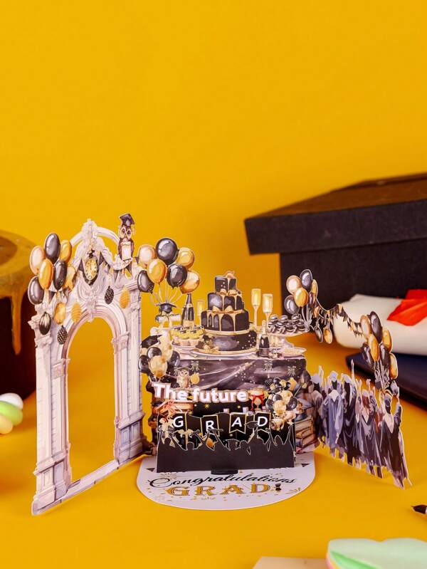 1 pieza Tarjeta de felicitación 3D con diseño de graduación en negro y dorado, disponible en rosa y verde, tarjeta de cumpleaños, tarjeta de regalo de boda, regalo sorpresa para amigos, regalo para la madre, regalo para la novia, adecuado para el Día de los Enamorados