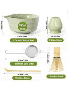 5 Pcs Matcha Whisk Set Matcha Bowl With Spout Matcha Whisk And Holder Bamboo Matcha Scoop And Stainless Sifter - Jade Green Matcha Kit For Matcha Lover Back To School