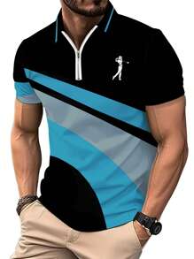 Camisa polo de hombre de talla grande cómoda y con estilo, con un diseño de patrón de arco único y un icono de bola de golf, adecuada para ocasiones formales o informales