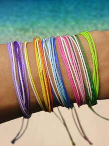 6pcs Random Color Bohemian Style Simple Beach Friendship Bracelets Set For Men & Women