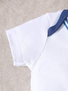 DILAVEL 5件套海军蓝元素图案圆领短袖全印花连体衣，适合男孩、女孩和婴儿，三角款，夏季、秋季、户外时尚套装