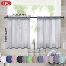 1pc Solid Color Sheer Curtain, Transparent Half Window Curtain, Filtering Sunshade Curtain With Rod Pocket, Suitable For Kitchen, Bathroom, Cafe Decoration, 100% Polyester Fabric Lightweight Transparent Voile, Suitable For Daily And Home Scenes - Multicolor - View 41