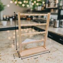 1 Stück Schmuckorganizer Ständer aus Holz mit mehreren Haken, 1 Stück eleganter Schlüsselhalter & Schmuckständer aus Holz mit Haken - multifunktionale Aufbewahrung & Organisation für den Schreibtisch, geeignet für Ohrringe, Ketten, Armbänder, Schlüssel - massiver Holzständer
