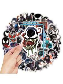 50Pcs Marvel Official Venom Character Collection PVC Stickers Office Marking Labels Luggage Computer Cell Phone Mug Desktop DIY Self Adhesive Stickers The Gift Of Christmas Halloween The Best Gift For Your Family - Black - View 5