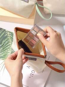 1pc Compact Makeup Pouch, Fashionable & Minimalist, Convenient Carry-On Cosmetic Bag For Travel, Home Storage
