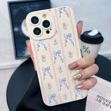 Funda elegante y llamativa con lazo azul. Diseño único y sofisticado. Compatible con muchos modelos de phone: 11/12/13/14/15/16 Pro Max Plus, Galaxy S22/S23/S24 FE, S24 Plus/S25 Ultra/Edge. - Blanco - Ver 3