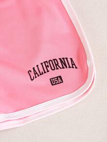 3件套女童休闲运动风字母印花下摆短裤，夏季