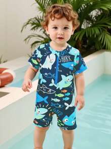 Nuevo traje de baño de una pieza con estampado de animales para bebés y niños pequeños, traje de baño de secado rápido para niños, traje de buceo de verano, protección solar