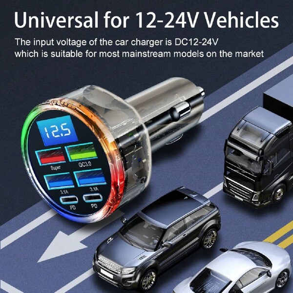 5/6 Ports Car Charger Fast Charging PD QC3.0 USB C Car Phone Charger Type C Adapter In Car,Car Charger,Compatible With IPhone,Compatible With Samsung, Vivo,Car Charger Gifts,Charging Accessories Set Suitable For Daily Commute, Long Drive, Charging While Driving Car Accessories Car Charger Adapter