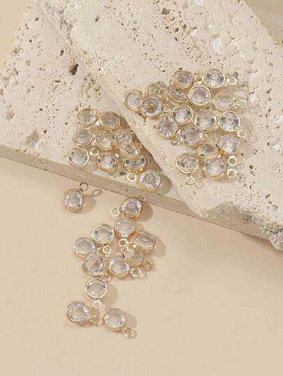40pcs Transparent Glass Rhinestone Single/Double Loop Pendant Charms, DIY Jewelry Accessories