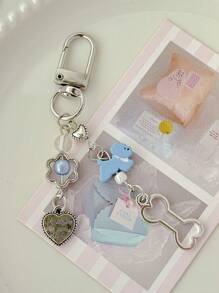 1pc Blue Heart Dog Phone Lanyard, Versatile Charm For Backpack, Camera, Earphones, Bag Accessories
